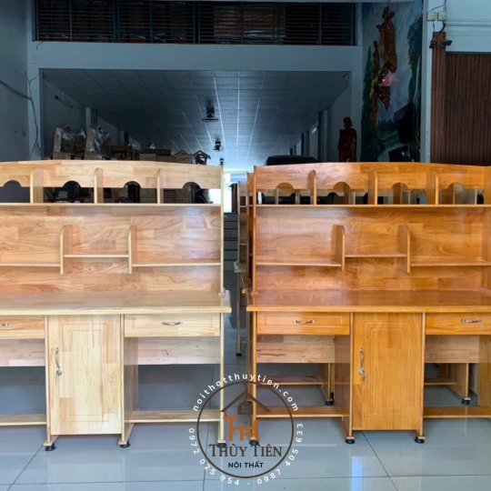 Bàn học sinh gỗ cao su đôi 1m4, 1m6