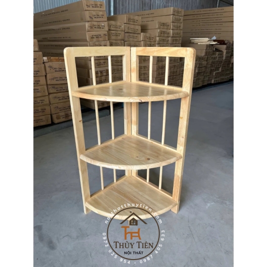 Kệ gỗ cao su góc tường 