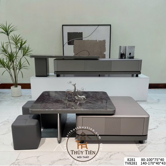 (Hàng nhập khẩu) Bàn trà đôi Sofa phòng khách KANSUI mặt kính cẩm thạch cốt gỗ MDF sang trọng 