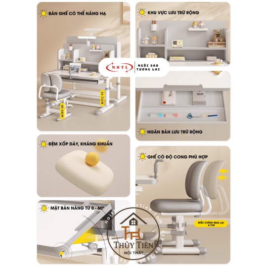 Bộ Bàn Ghế Học Sinh Thiết Kế Công Thái Học Chống Gù Chống Cận