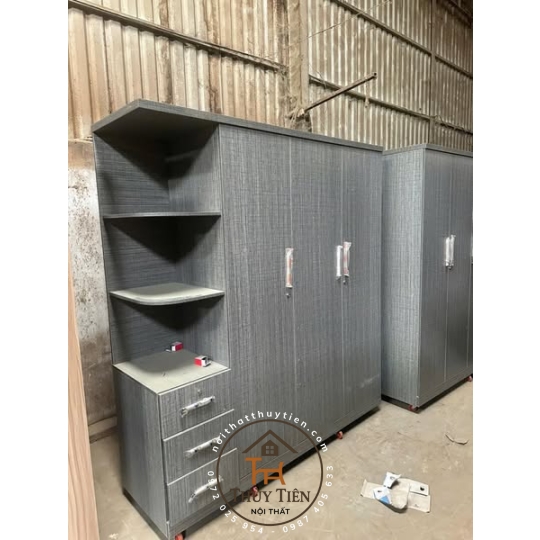 Tủ Quần Áo MDF cửa mở Kệ Kéo Ngoài- TQAMDF 009