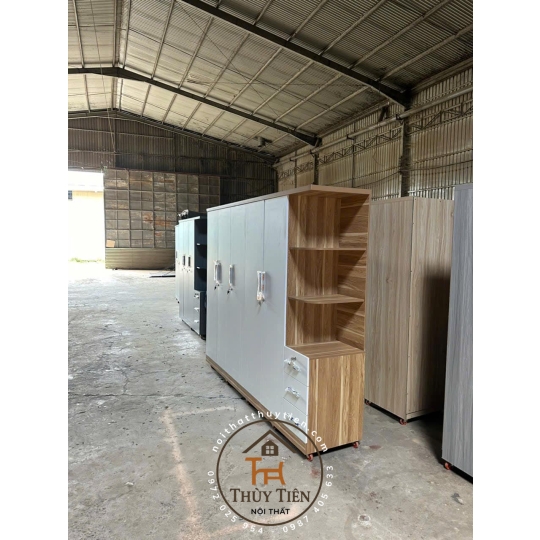Tủ quần áo gỗ MDF cửa mở kệ kéo ngoài nhiều mẫu- TQAMDF 035