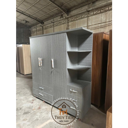 Tủ quần áo gỗ MDF cửa mở kệ kéo ngoài nhiều mẫu- TQAMDF 035
