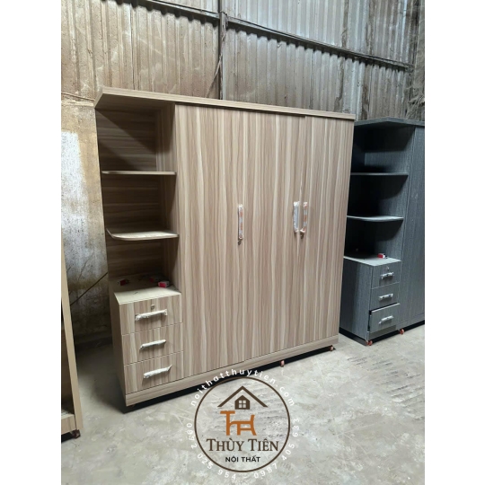 Tủ quần áo gỗ MDF cửa mở kệ kéo ngoài nhiều mẫu- TQAMDF 035
