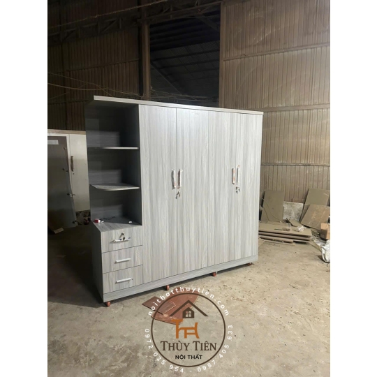 Tủ quần áo gỗ MDF cửa mở kệ kéo ngoài nhiều mẫu- TQAMDF 035