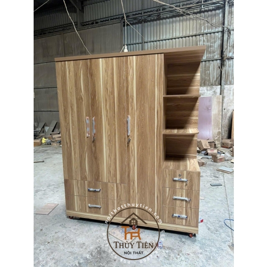 Tủ quần áo gỗ MDF cửa mở kệ kéo ngoài nhiều mẫu- TQAMDF 035