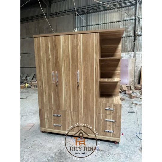 Tủ Quần Áo MDF cửa mở Kệ Kéo Ngoài- TQAMDF 009