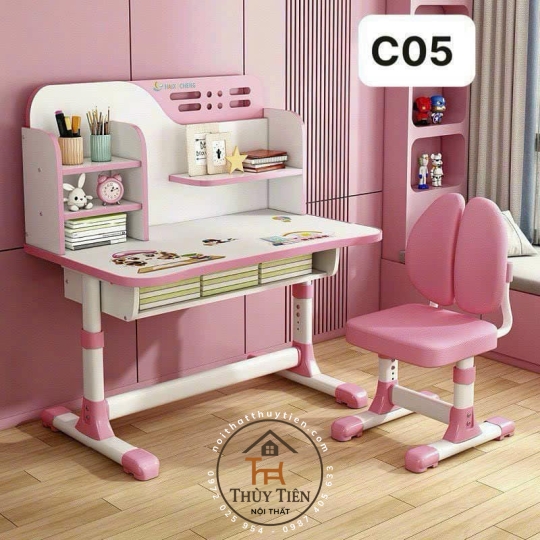 Bộ bàn học sinh- Bàn học sinh chống gù, chống cận,  có kệ sách mới, ghế xoay 360 độ có bánh xe