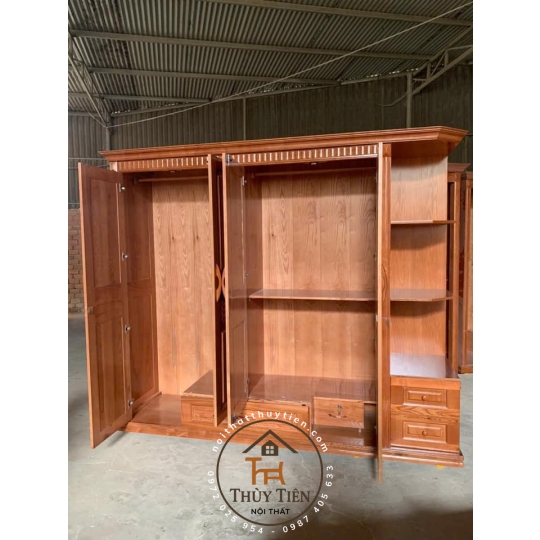 Tủ quần áo gỗ sồi có kệ ngoài 2m4