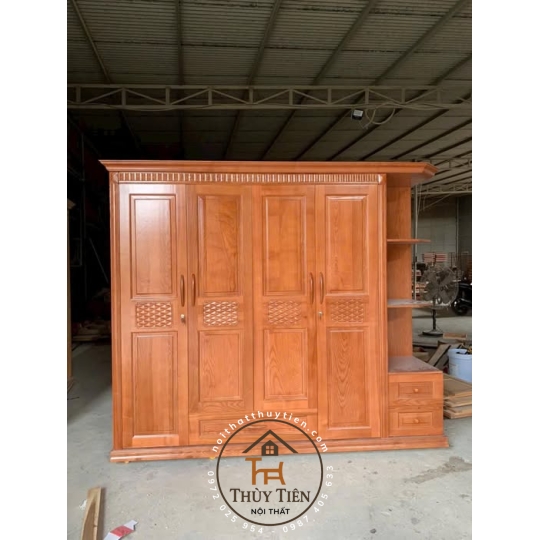 Tủ quần áo gỗ sồi có kệ ngoài 2m4