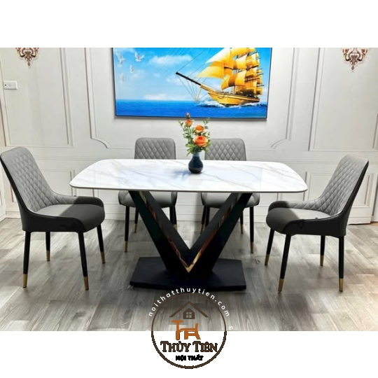 Bàn ăn 4 ghế mặt đá + ghế nhập khẩu