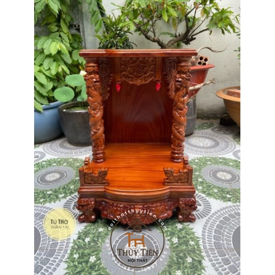 Bàn thờ thần tài ông địa cột rồng- Gỗ Xà Cừ
