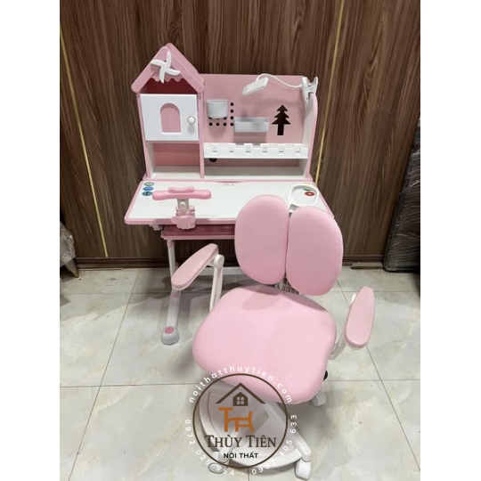 Bộ bàn học trẻ em F10 (bao gồm ghế) thông minh có ghế xoay 360 có bánh xe khóa tự động an toàn cho bé ngồi học