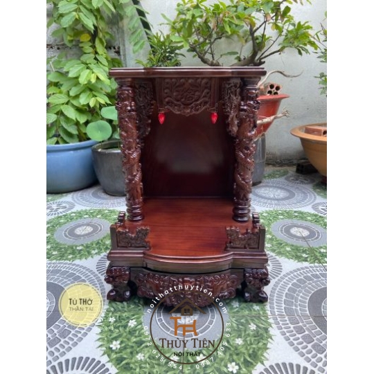 Bàn thờ thần tài ông địa cột rồng- Gỗ Xà Cừ