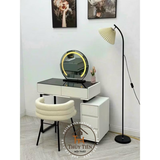 Bàn trang điểm mặt kính kèm ghế gương