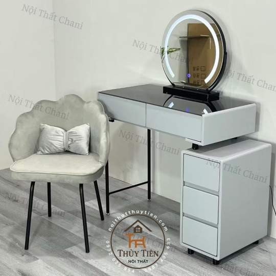 Bàn trang điểm mặt kính kèm ghế gương