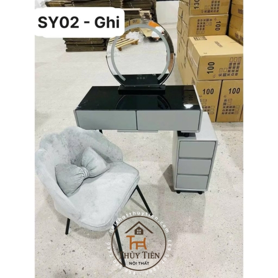 Bàn trang điểm mặt kính kèm ghế gương