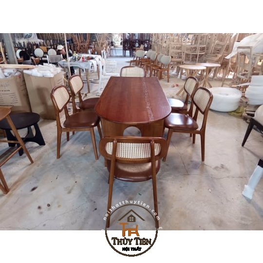 Bộ bàn ăn Neva kết hợp ghế tựa mây