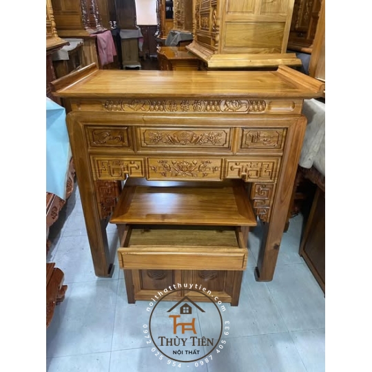 Combo bàn thờ cúng gỗ tràm bông vàng kèm bàn cúng cơm