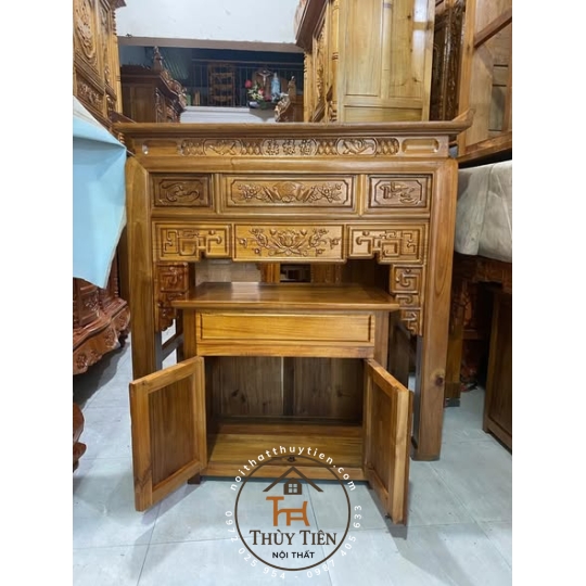 Combo bàn thờ cúng gỗ tràm bông vàng kèm bàn cúng cơm