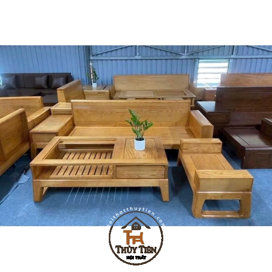 Bộ bàn ghế salon 1 văng gỗ sồi