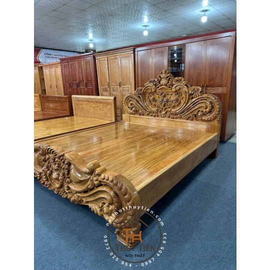 Giường gõ zin chạm hoa hồng