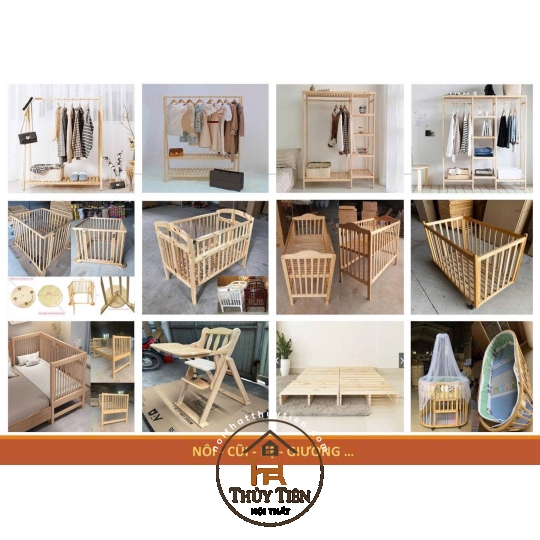 Giường cũi em bé Gỗ Thông Loại Đẹp Chắn Chắn