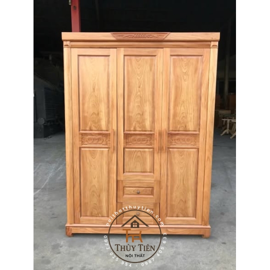 Mẫu tủ quần áo gỗ gõ đỏ toàn bộ