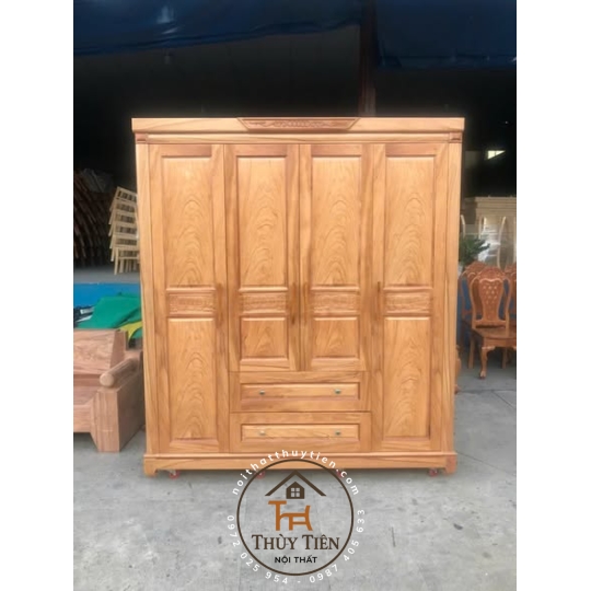 Mẫu tủ quần áo gỗ gõ đỏ toàn bộ