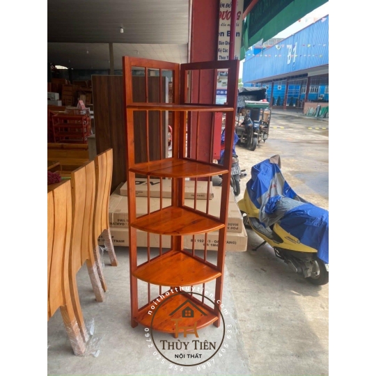 Kệ gỗ cao su góc tường 