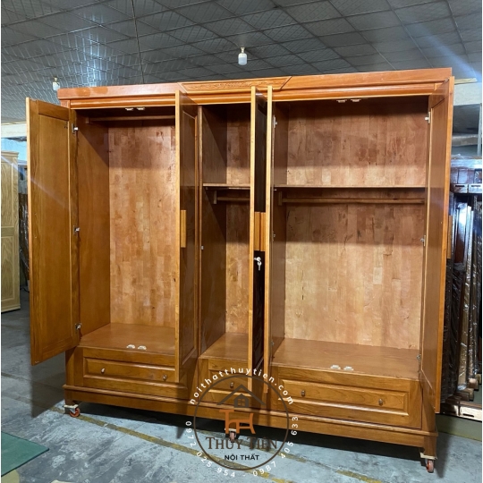 Mẫu tủ quần áo gỗ gõ đỏ toàn bộ
