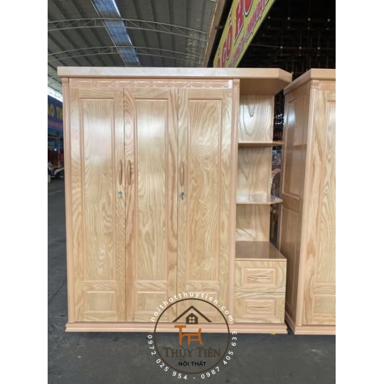 Tủ quần áo gỗ sồi phủ có kệ ngoài