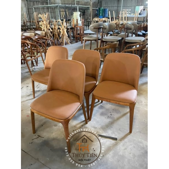 GHẾ GRACE KO TAY SƠN NÂU KẾT HỢP DA NÂU