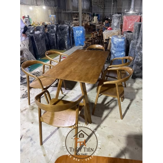 Bộ bàn ăn Neva mặt gỗ gỗ ash cao cấp