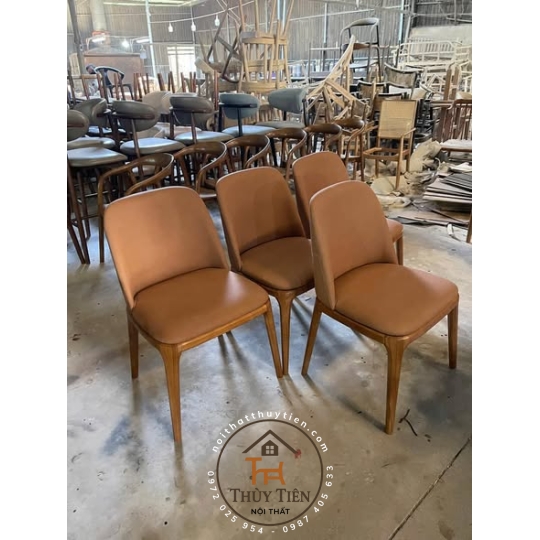 GHẾ GRACE KO TAY SƠN NÂU KẾT HỢP DA NÂU