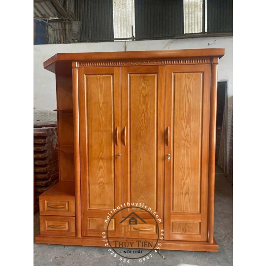 Tủ quần áo gỗ sồi thịt có kệ ngoài
