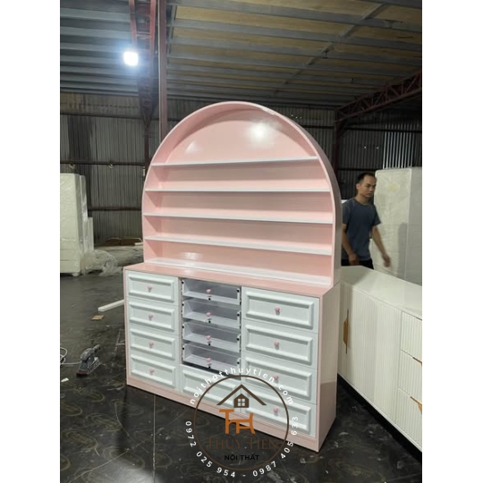 Tủ decor trang trí- tủ nail màu trắng hồng siêu xinh