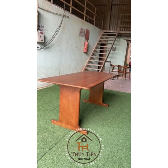 Bàn ghế bàn học gỗ tự nhiên chân chữ T
