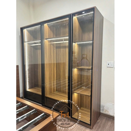 Tủ áo mdf full kính cửa lùa khách đặt theo yc