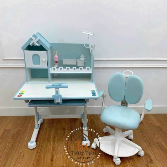 Bộ bàn học trẻ em F09 (bao gồm ghế) thông minh có ghế xoay 360 có bánh xe khóa tự động an toàn cho bé ngồi học