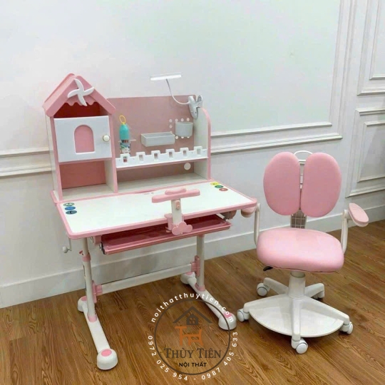 Bộ bàn học trẻ em F09 (bao gồm ghế) thông minh có ghế xoay 360 có bánh xe khóa tự động an toàn cho bé ngồi học