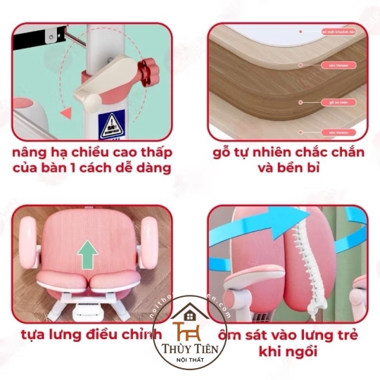 Bộ bàn học trẻ em F09 (bao gồm ghế) thông minh có ghế xoay 360 có bánh xe khóa tự động an toàn cho bé ngồi học