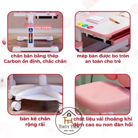 Bộ bàn học trẻ em F09 (bao gồm ghế) thông minh có ghế xoay 360 có bánh xe khóa tự động an toàn cho bé ngồi học