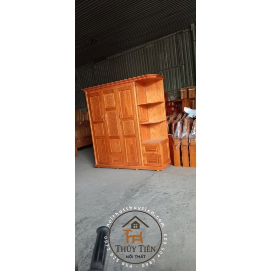 Tủ quần áo gỗ thông có kệ ngoài