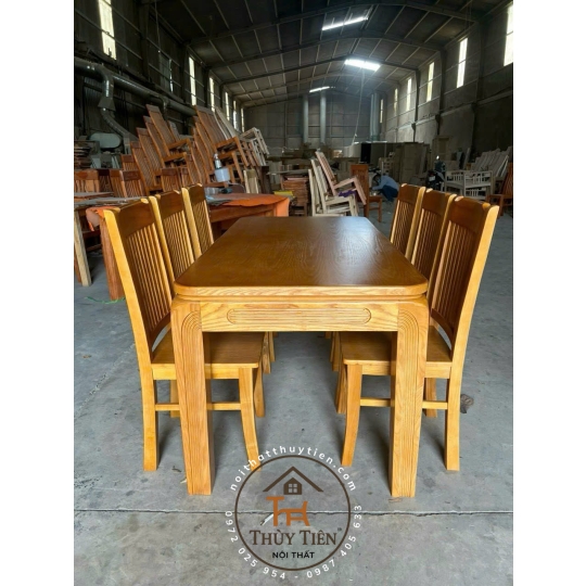 Bàn ăn gỗ sồi pháp vuông 6 ghế đẹp
