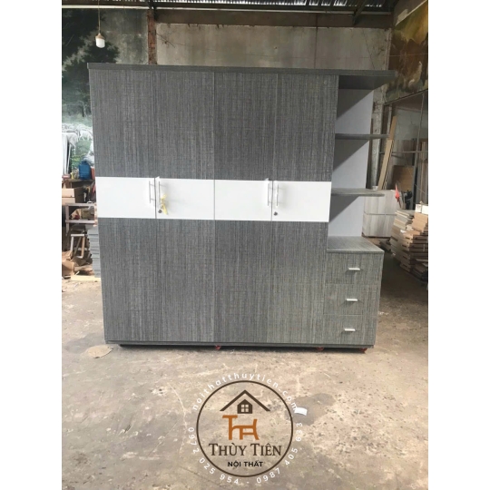 Tủ Quần Áo MDF cửa mở Kệ Kéo Ngoài- TQAMDF 009
