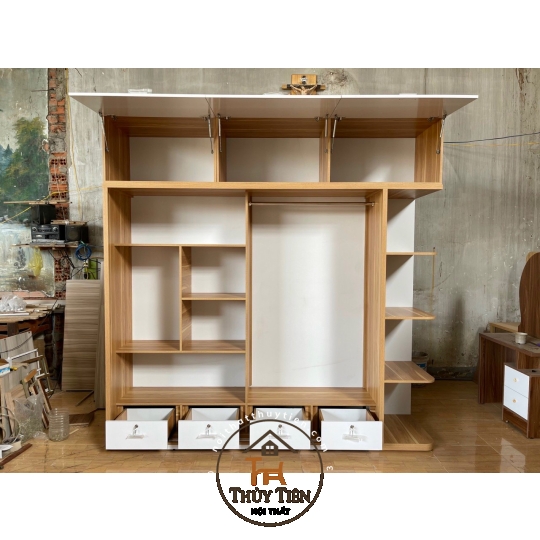 Tủ Quần Áo MDF cửa lùa Kệ Kéo Ngoài- TQAMDF 024