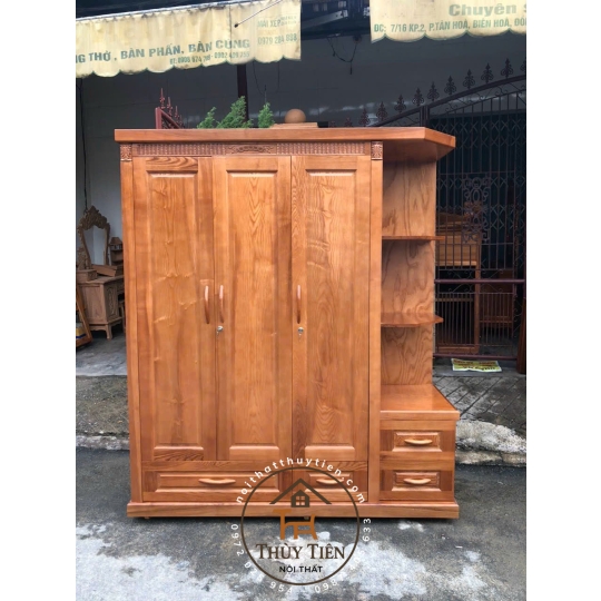Tủ quần áo gỗ sồi màu có kệ ngoài  1,8m- TQAGS 022