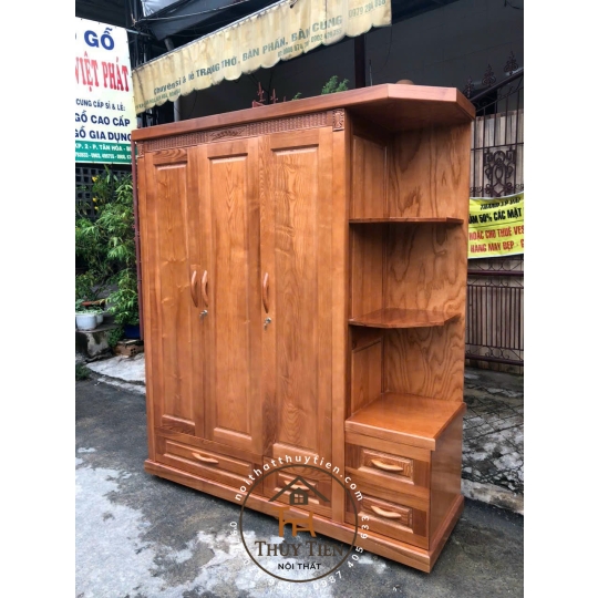 Tủ quần áo gỗ sồi màu có kệ ngoài  1,8m- TQAGS 022