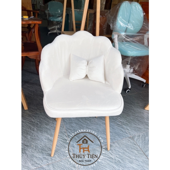 Ghế Vương Miện Thiết Kế Nỉ Nhung Cao Cấp, Kèm Gối Nơ Tinh Tế, Phù Hợp Cho Bàn Makeup và Làm Nail Sang Trọng